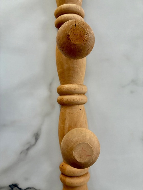 Vintage turned wood wall Coat rack hook, Beige (photo 4 of 7)