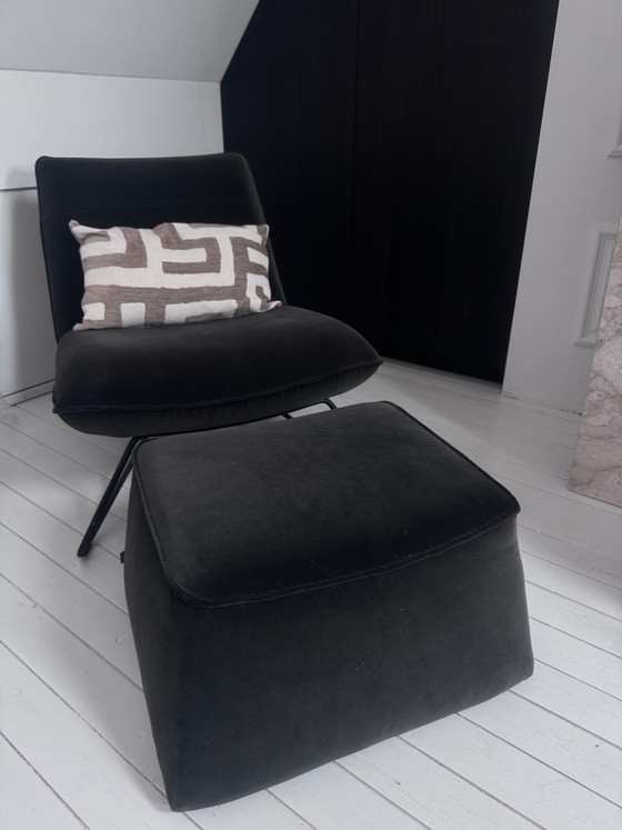 Rolf Benz Armchair 394 Including Pouf – Velvet, rvs (photo 3 of 5)