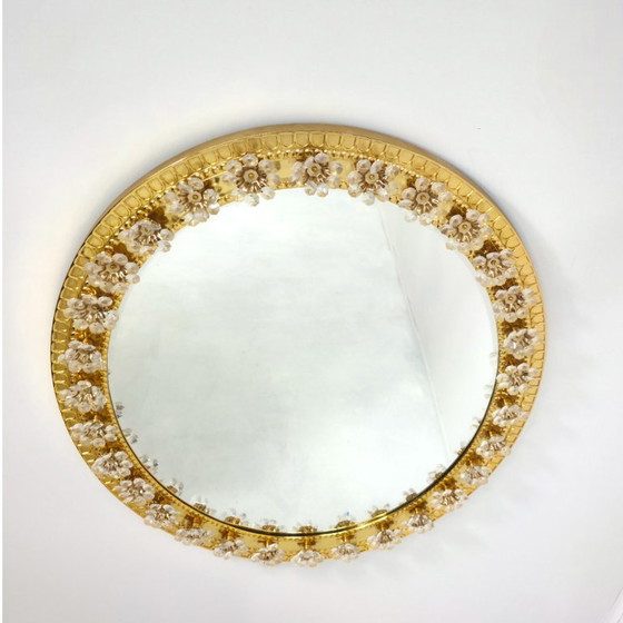 Image 1 of Palwa mirror 1960s, gilded with crystal flowers