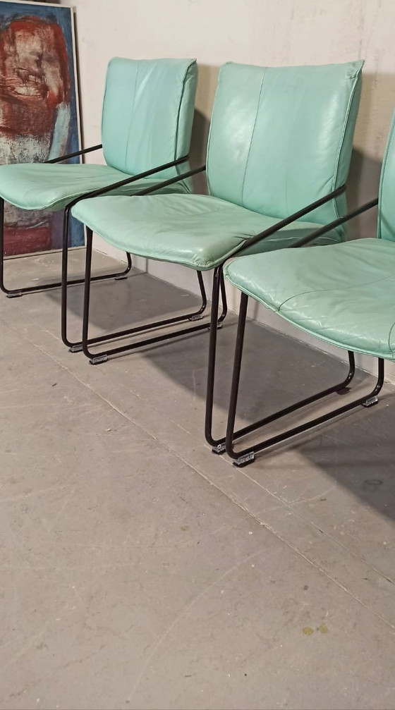 Image 1 of 4 x vintage Italiaanse leren eetkamerstoelen