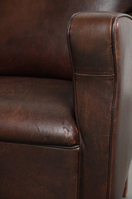 2x Poltrona Vintage Robusta in Pelle di Pecora in un Bel Colore Scuro con un Bel Design Inglese – Poltrone (photo 12 of 13)