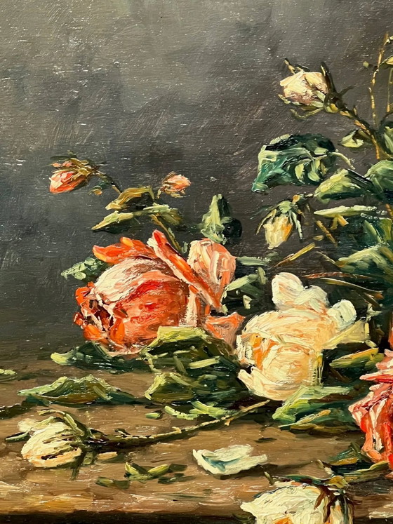 Raoul Delbové. Still life with roses. – Paintings & Drawings, Wood (photo 6 of 8)