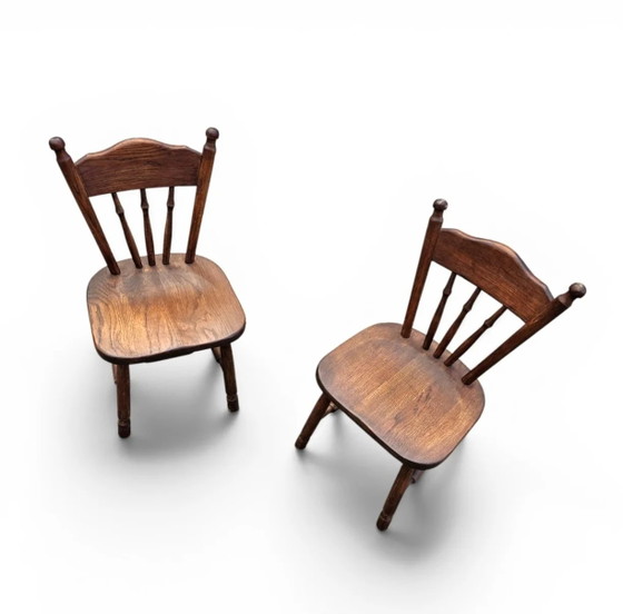 Set of 2 Oak Wood Victorian Child's Stick Back Chairs, 1960s – Dining chairs (photo 13 of 14)
