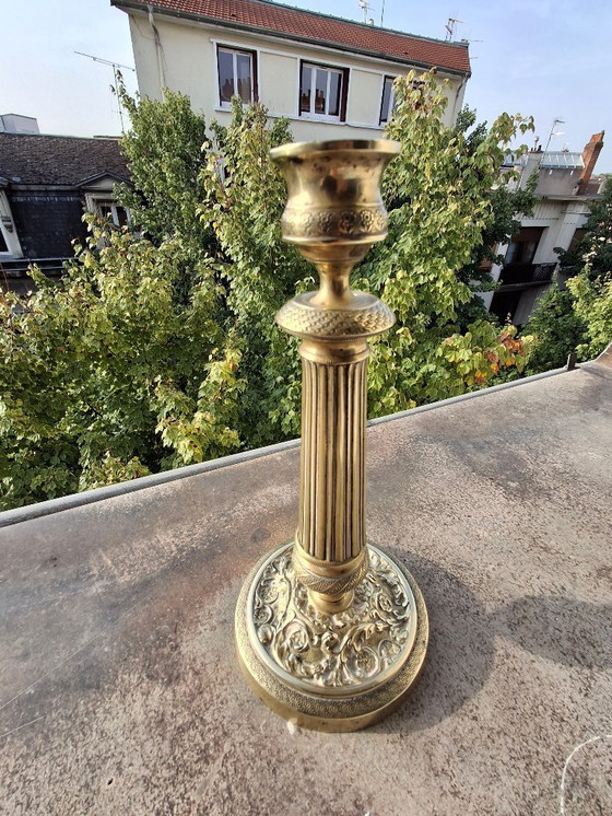 Image 1 of Bougeoir En Laiton Ciselé Doré XIX Siècle