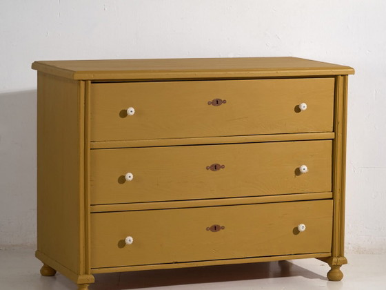 Mustard yellow antique chest of drawers (c.1920) #54 – Porcelain, Rustic (photo 2 of 40)