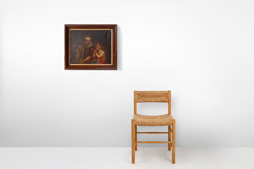 Peinture à l'huile flamande baroque du 19e siècle dans un cadre en bois ancien