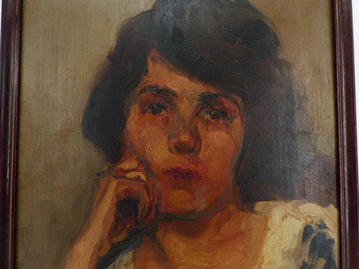 Oil on panel, portrait of a woman by Henri Marie Joseph Arrault, 1925