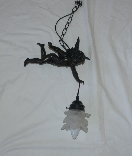 Suspension Putto Ange Métal Moulé Art de France Uk1eb – Cast Iron, Glass, Vintage (photo 13 of 17)