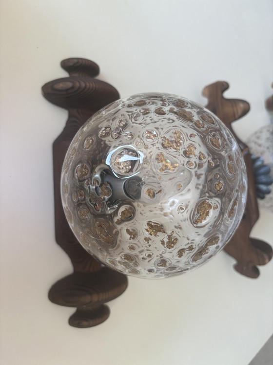 Image 1 of Original 1970s vintage wall lamps – set of 3, bubble glass & wood