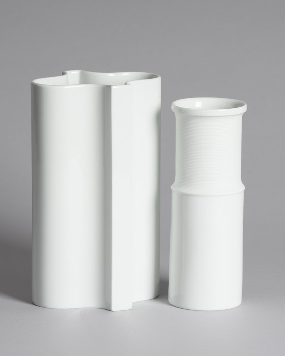 Image 1 of Rosenthal Glossy & Matte Porcelain Vase Duo Tapio Wirkkala Vintage Mid-Century