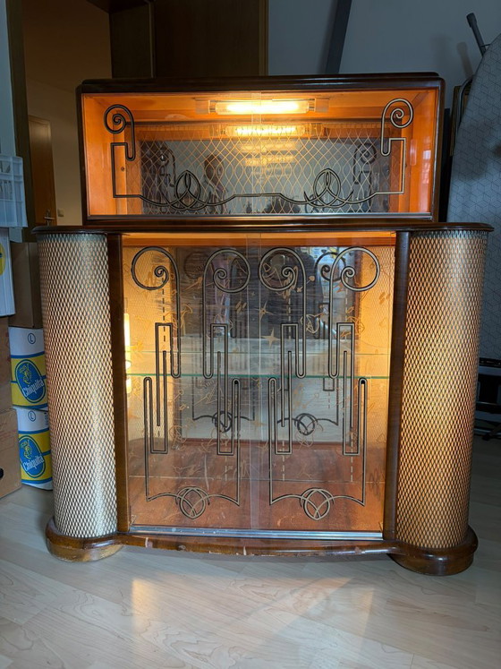 Mobile bar Art Déco con ante scorrevoli in vetro – Legno (photo 5 of 5)