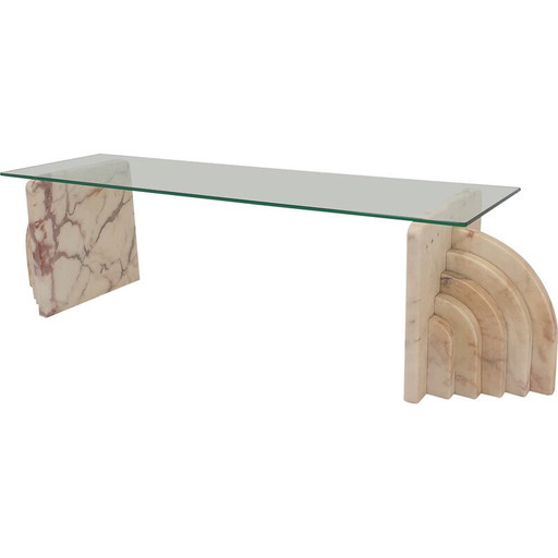 Mesa de centro vintage de mármol y cristal, Italia, 1970