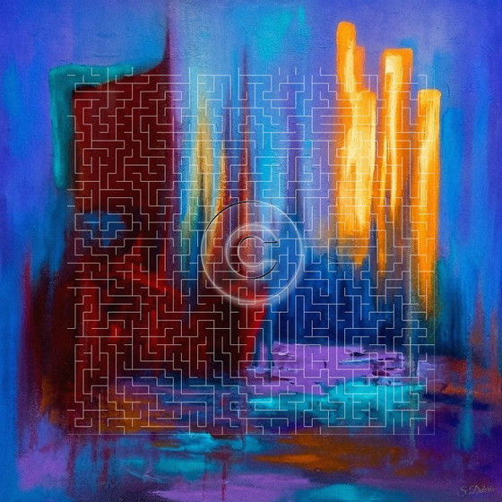 Abstract Painting "The Dance of Flames" / (60x60 Cm) – Paintings & Drawings, Canvas (photo 2 of 6)