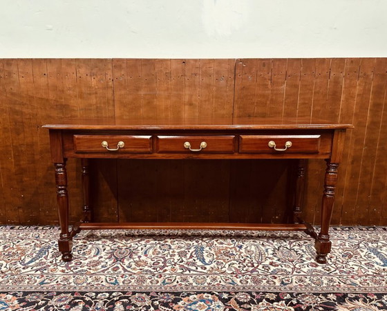 Klassiek Engelse Sidetable Bureau – Consoles, Hout, Messing (photo 2 of 14)