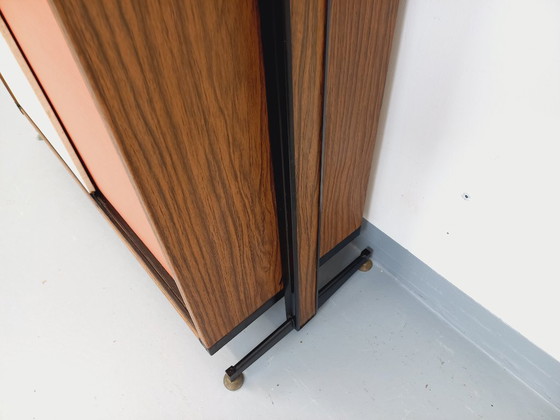 Image 1 of Libreria componibile vintage italiana in melaminico con decori in legno e metallo degli anni '60