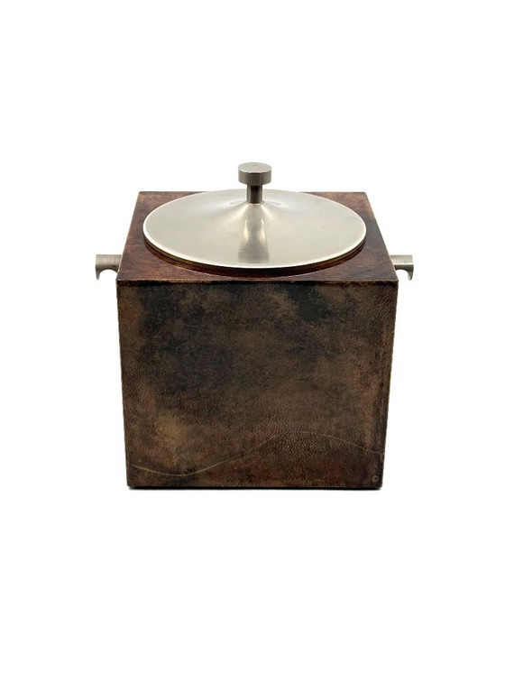 Image 1 of Mid-Century-Eiskübel aus braunem Pergament, Aldo Tura Italien 1950er Jahre