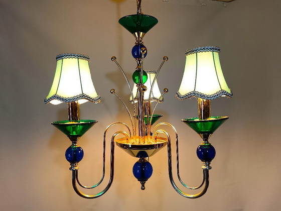 Image 1 of Plafondlamp, kroonluchter, art deco, Hollywood Regency, Gatsby, Murano glas, luxe verlichting, zeldzaam