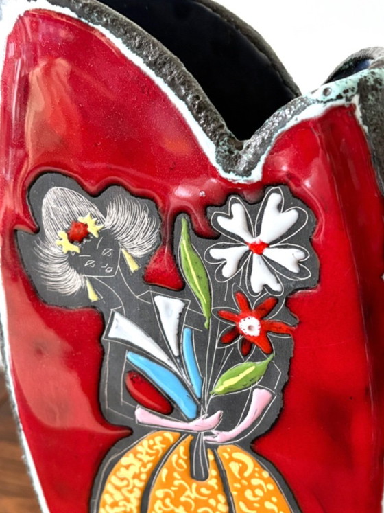 Italian San Marino large vase 1950s, Fantoni style, Ceramic, Multi Color (photo 6 of 8)
