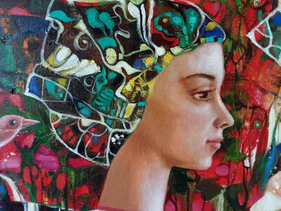 Original Oil Painting Abstract Expressionism Symbolism Girl Strawberry Ice Cream – Paintings & Drawings (photo 8 of 9)