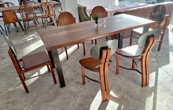 Image 1 of Set di 6 sedie da pranzo brutaliste in teak e acciaio di metà secolo, anni '60