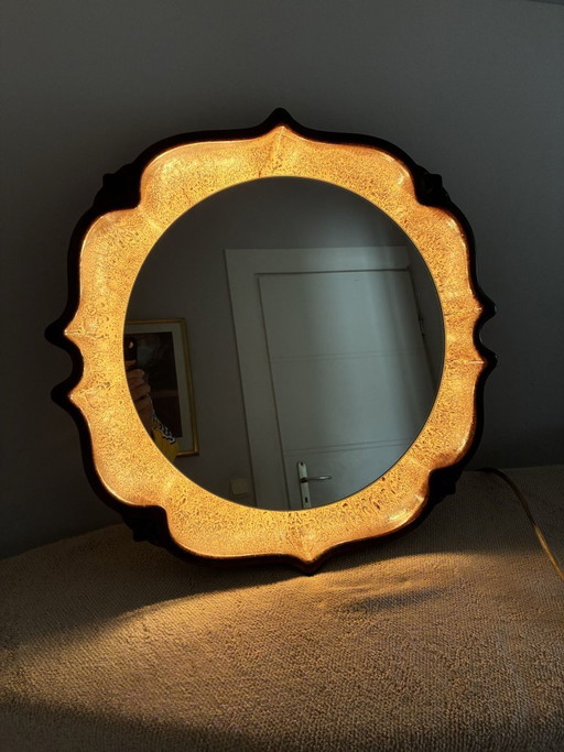 Espejo de pared de cerámica iluminado PAN Keramik, Alemania Occidental, años 70