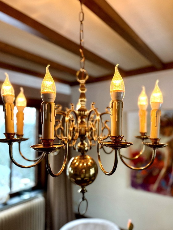Image 1 of Klassieke massief messing kroonluchter –  landelijk karakter