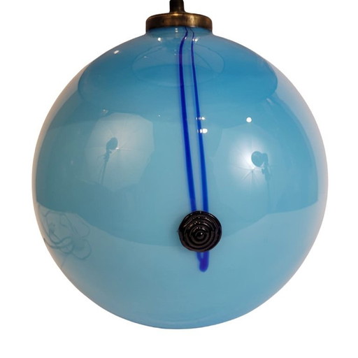 Art Deco table lamp, blue glass sphere, Charles Schneider workshop, 1940s – France