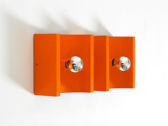 Image 1 of Pair of rare original 1960s Space Age metal wall lamps by Klaus Hempel for Kaiser Leuchten in orange