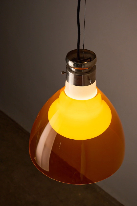 Space Age Blown Glass Pendant Lamp by Vistosi, Italy, 1970s, Ceiling lights, Aluminium, Orange (photo 8 of 10)