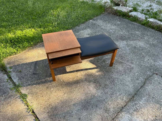 Vintage Teak Telephone Bench with Vinyl Seat, 1960s – Benches, Mid Century Modern (photo 6 of 10)