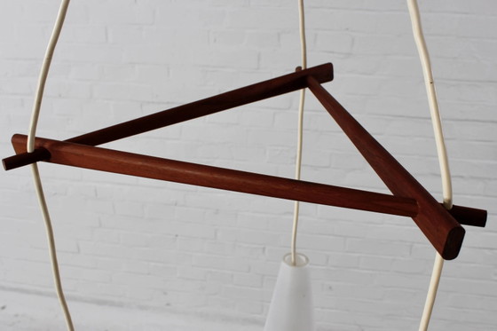 Deense teakhouten plafondlamp Deens design mid-century jaren 60 – Hanglampen, Wood, Glass (photo 12 of 13)