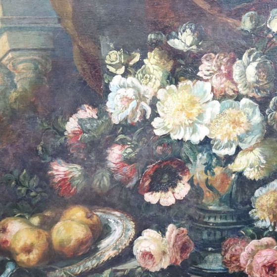 Image 1 of Stilleven, groot olieverfschilderij op doek, Italië, 19e eeuw