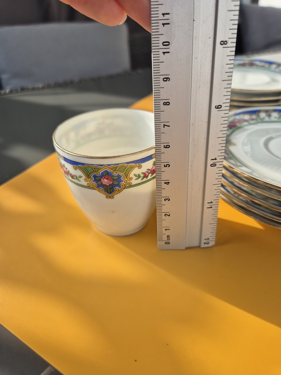 Image 1 of Servizio da tè vintage in porcellana di Limoges - T.L.B. Francia - 1950 ca - Floreale e oro