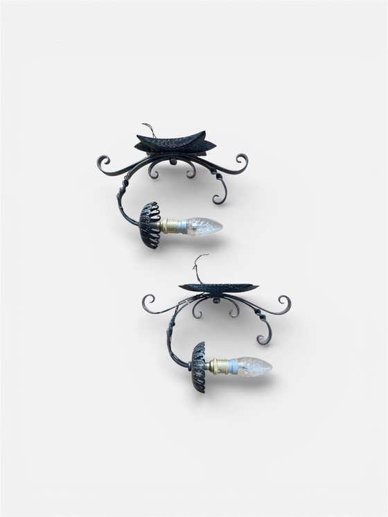 Image 1 of Vintage smeedijzeren wandlampen in rustieke gotische stijl