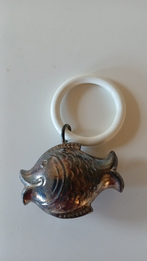 Antique Teething Ring With Rattle Silver Fish