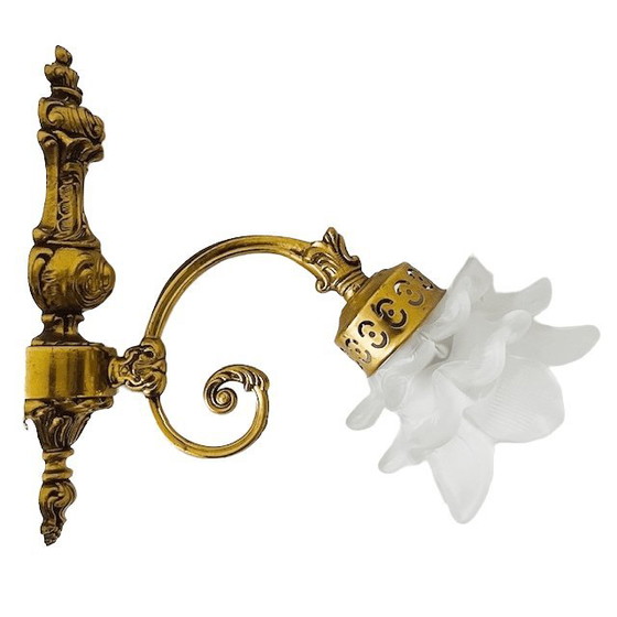 Image 1 of Applique murale baroque rococo vintage en laiton du milieu du siècle rose années 1950