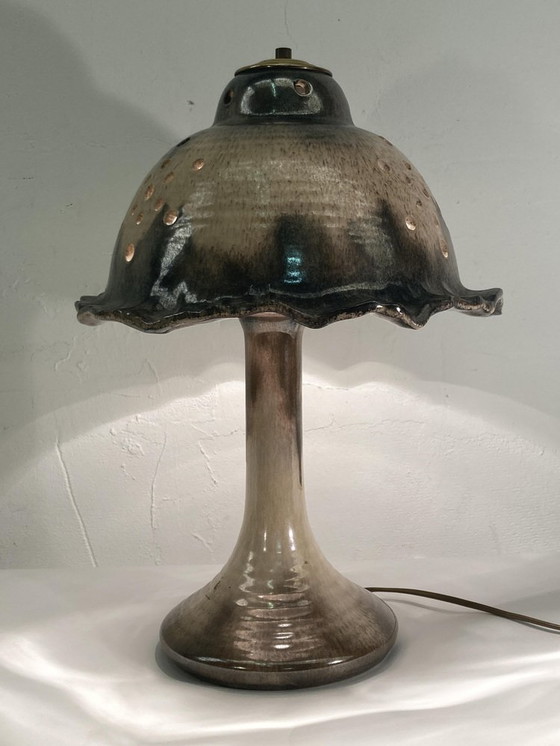 Image 1 of Mid-Century Enameled And Glazed Ceramic Mushroom Table Lamp