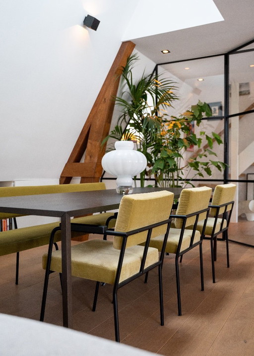 Fest Monday dining set: 3 chairs + bench (Royal Pistachio / black frame / armrest)
