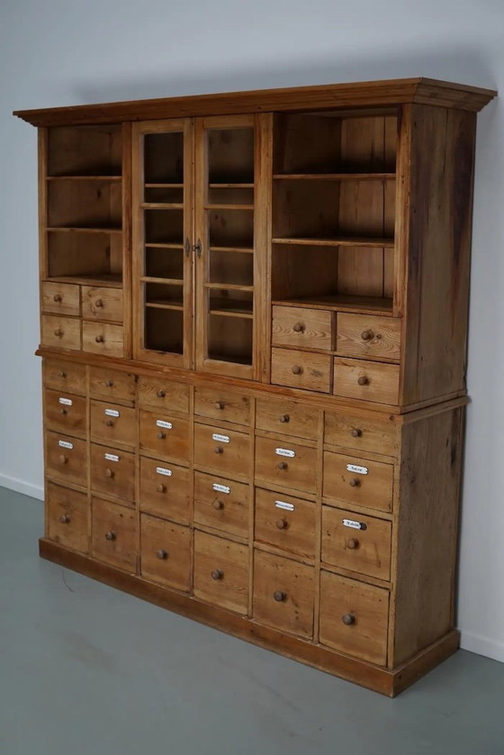 Image 1 of Large antique German apothecary cabinet / display cabinet in pine, early 20th century