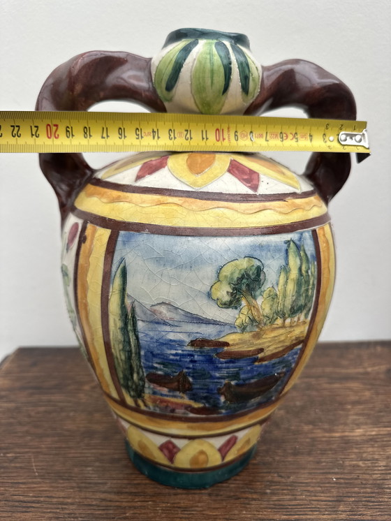 Image 1 of Grande Amphore Italienne en céramique , décor polychrome 