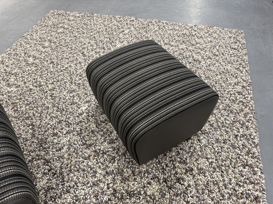 Image 1 of Leolux Scylla high armchair with Belluno fabric pouf in gray leather