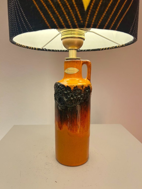 Image 1 of Wireless vase lamp upcycled from a handled vase by Kreutz Keramik and African batik fabric