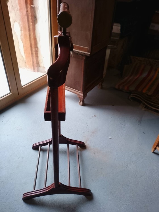 Image 1 of Pair of vintage wooden and leather valet stands