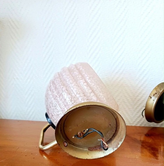Image 1 of 2x Art Deco Clichy rosa Glaswandleuchten