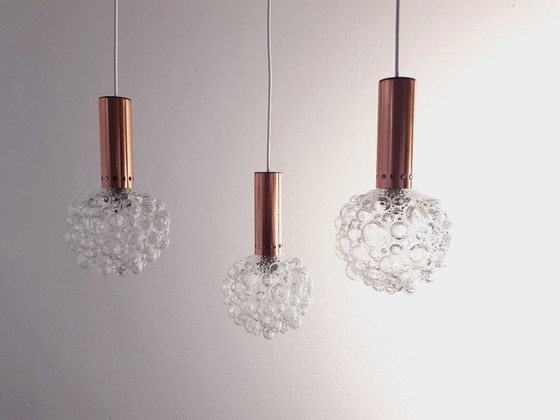 Image 1 of 1 of 3 Helena Tynell vintage bubble glass pendant lamps, timeless mcm glass pendant lamp