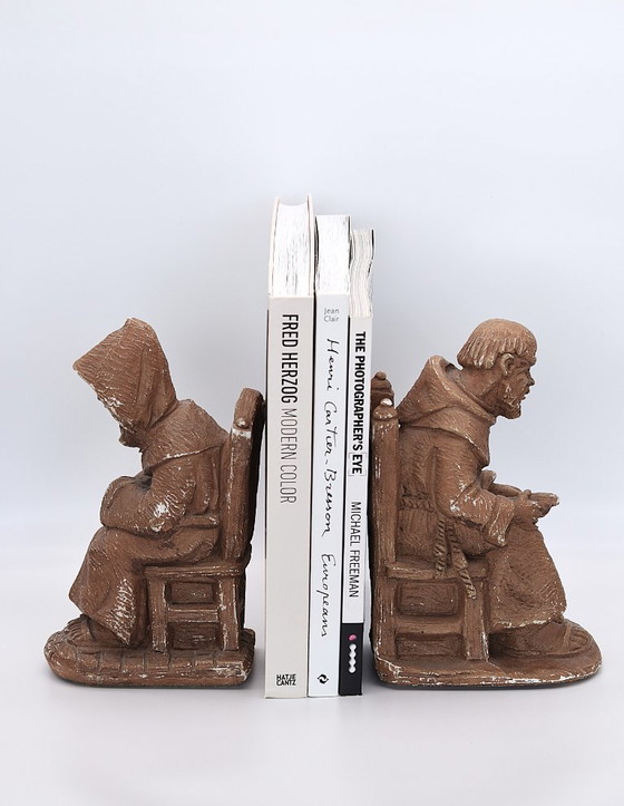 Image 1 of Vintage Bookends in the Shape of Monks - Characterful Set for Your Home Library