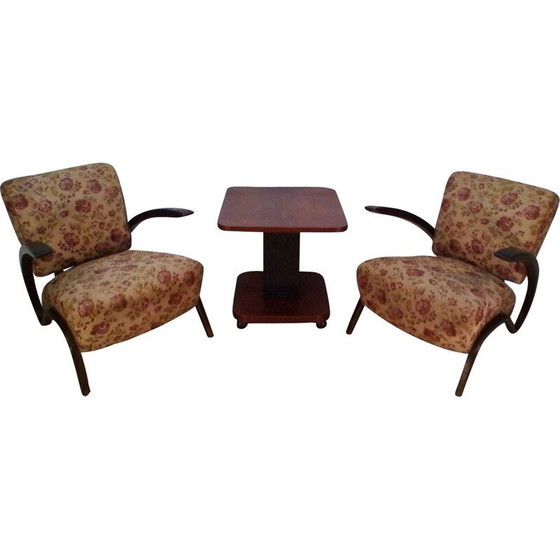 Image 1 of Pair of vintage walnut armchairs and coffee table H-275 by Jindrich Halabala, 1930