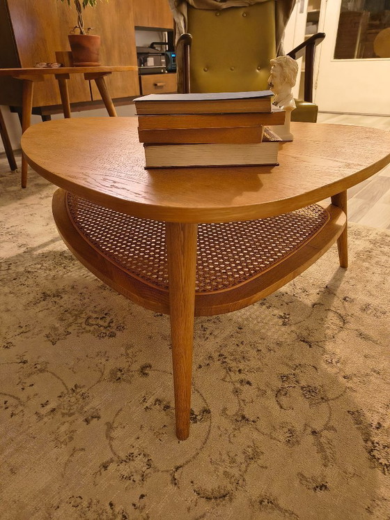 Image 1 of Oak and rattan coffee table