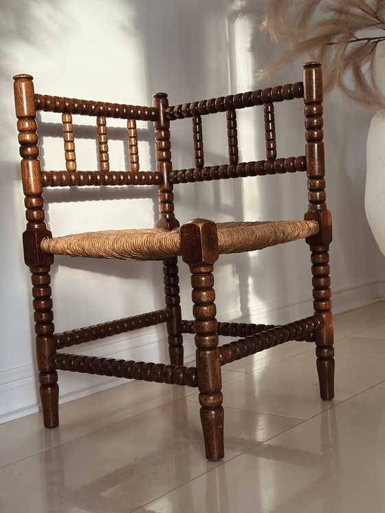 Image 1 of Bobbin hoekstoel rieten zitting eikenhout