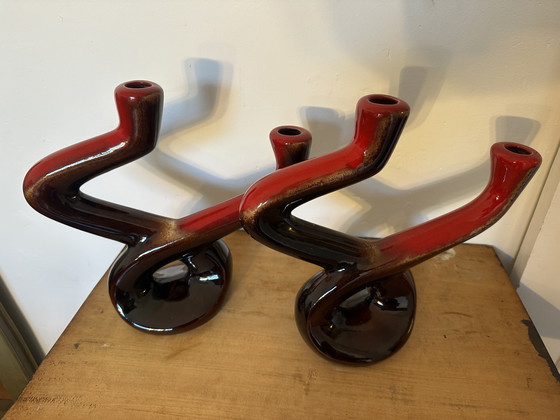 Image 1 of Pair of Ceramidi ceramic candlesticks from the 60s